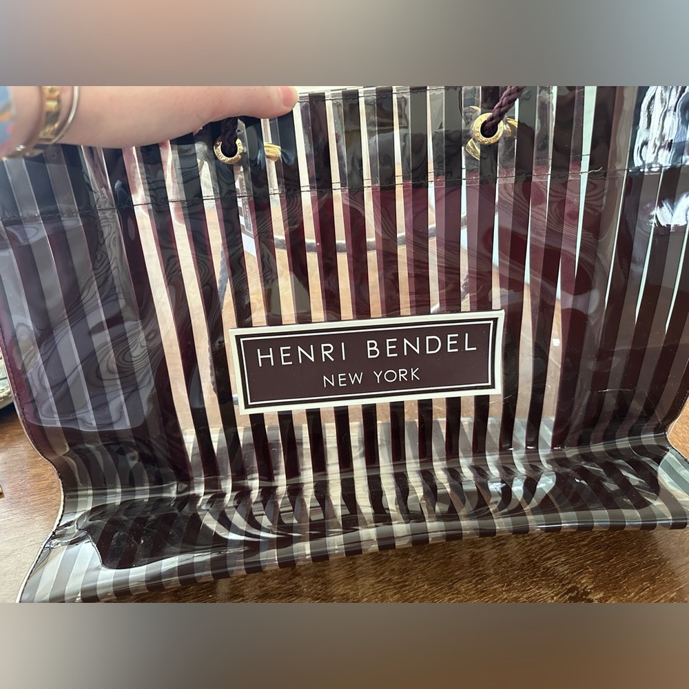 henri bendel Brown and White Striped Clear Tote with Braided Handles